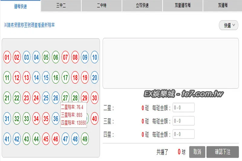 六合彩連碰、立柱賠率